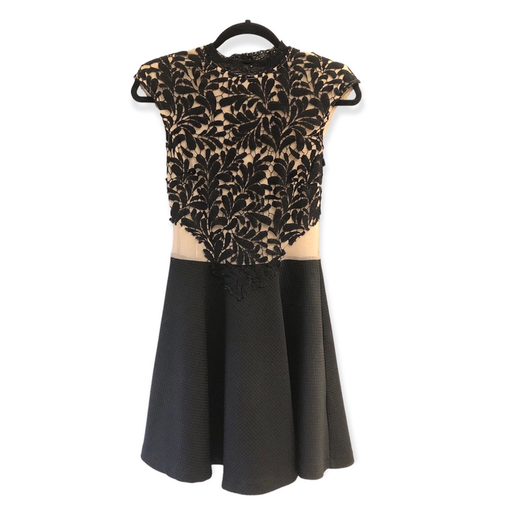 Entry Little Black Dress Lace Fit and Flare Cap Sleeves Glamorous Club Party